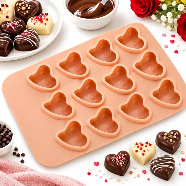 OMKARIXA_Silicone_Heart_Shaped_Chocolate_Mold,_15_Cavity_Baking_Mold_for_Chocolate,_Candy,_Cake,_Jelly_&_Ice_Cubes,_Flexible_Silicone_Tray