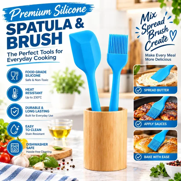 OMKARIXA_Silicone_Basting_Brush_and_Spatula_Set,_Food_Grade_BPA_Free_Heat_Resistant_Kitchen_Brush_for_Butter,_Oil,_BBQ,_Baking_&_Pastry_with_Flexible_Silicone_Scraper,_Easy_to_Clean,_2_Pieces_Combo_(Blue)