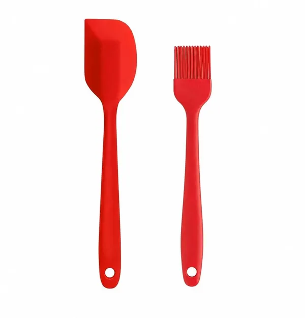 OMKARIXA_Silicone_Basting_Brush_and_Spatula_Set,_Food_Grade_BPA_Free_Heat_Resistant_Kitchen_Brush_for_Butter,_Oil,_BBQ,_Baking_&_Pastry_with_Flexible_Silicone_Scraper,_Easy_to_Clean,_2_Pieces_Combo_(Red)