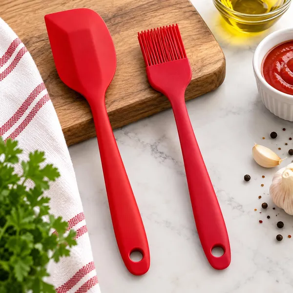 OMKARIXA_Silicone_Basting_Brush_and_Spatula_Set,_Food_Grade_BPA_Free_Heat_Resistant_Kitchen_Brush_for_Butter,_Oil,_BBQ,_Baking_&_Pastry_with_Flexible_Silicone_Scraper,_Easy_to_Clean,_2_Pieces_Combo_(Red)