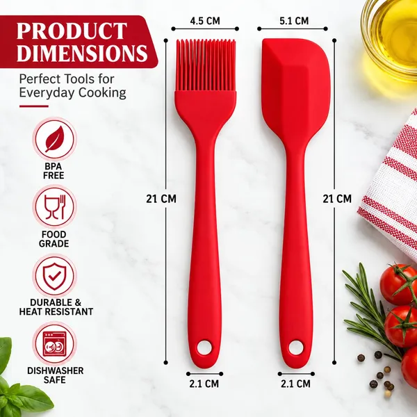 OMKARIXA_Silicone_Basting_Brush_and_Spatula_Set,_Food_Grade_BPA_Free_Heat_Resistant_Kitchen_Brush_for_Butter,_Oil,_BBQ,_Baking_&_Pastry_with_Flexible_Silicone_Scraper,_Easy_to_Clean,_2_Pieces_Combo_(Red)