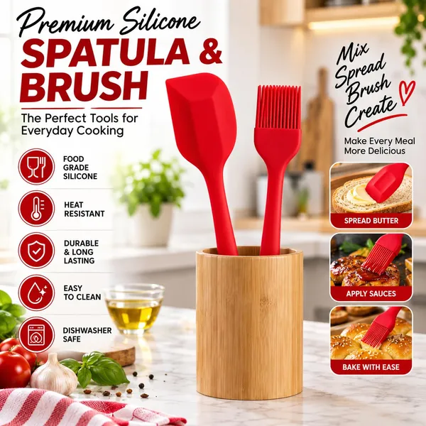 OMKARIXA_Silicone_Basting_Brush_and_Spatula_Set,_Food_Grade_BPA_Free_Heat_Resistant_Kitchen_Brush_for_Butter,_Oil,_BBQ,_Baking_&_Pastry_with_Flexible_Silicone_Scraper,_Easy_to_Clean,_2_Pieces_Combo_(Red)