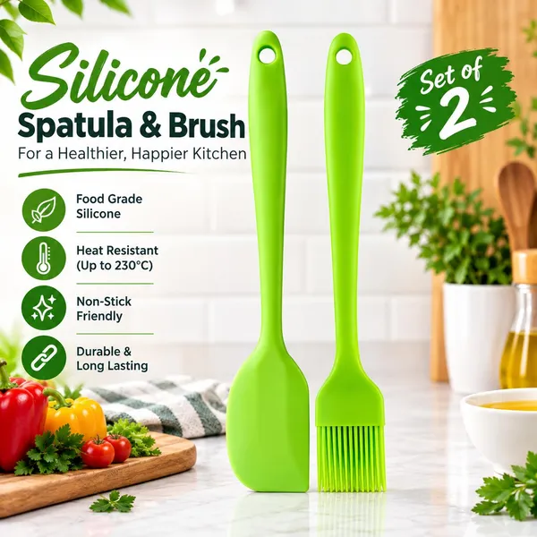 OMKARIXA_Silicone_Basting_Brush_and_Spatula_Set,_Food_Grade_BPA_Free_Heat_Resistant_Kitchen_Brush_for_Butter,_Oil,_BBQ,_Baking_&_Pastry_with_Flexible_Silicone_Scraper,_Easy_to_Clean,_2_Pieces_Combo_(Green)