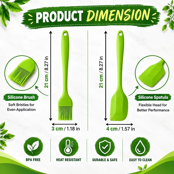 OMKARIXA_Silicone_Basting_Brush_and_Spatula_Set,_Food_Grade_BPA_Free_Heat_Resistant_Kitchen_Brush_for_Butter,_Oil,_BBQ,_Baking_&_Pastry_with_Flexible_Silicone_Scraper,_Easy_to_Clean,_2_Pieces_Combo_(Green)