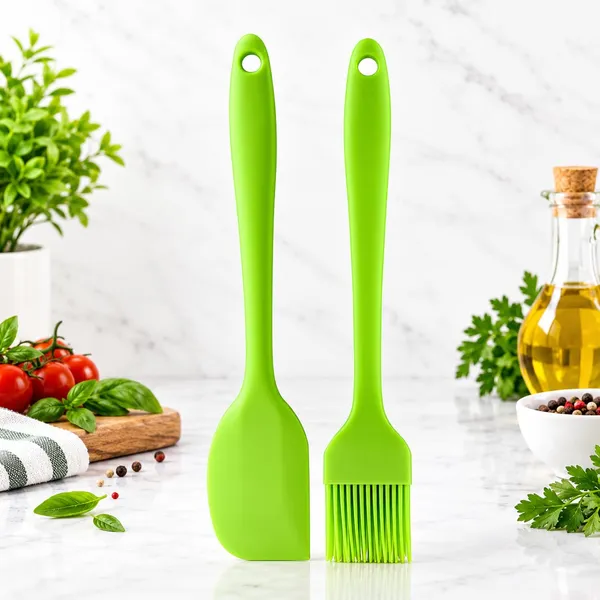 OMKARIXA_Silicone_Basting_Brush_and_Spatula_Set,_Food_Grade_BPA_Free_Heat_Resistant_Kitchen_Brush_for_Butter,_Oil,_BBQ,_Baking_&_Pastry_with_Flexible_Silicone_Scraper,_Easy_to_Clean,_2_Pieces_Combo_(Green)