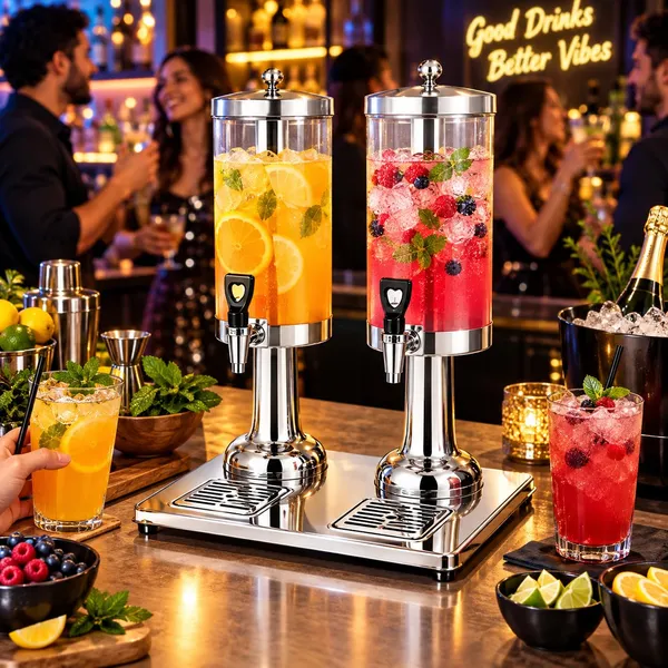 OMKARIXA_SS_Juice_Dispenser_3L+3L_Double_Tank,_Commercial_Beverage_Dispenser_with_Heavy_Bottom_Horn_Base_&_SS_Top_Jaali,_Stainless_Steel_Drink_Dispenser_for_Hotel,_Restaurant,_Buffet_&_Catering