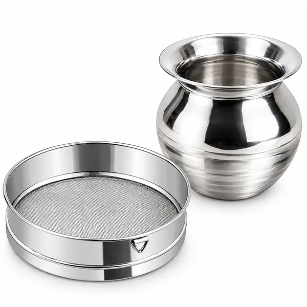 OMKARIXA_Stainless_Steel_Atta_Chalni_&_Kalash_Set_of_1,_Size_No._8,_250-300_ML_Approx,_Silver,_Pooja_&_Karwa_Chauth_Ritual_Use