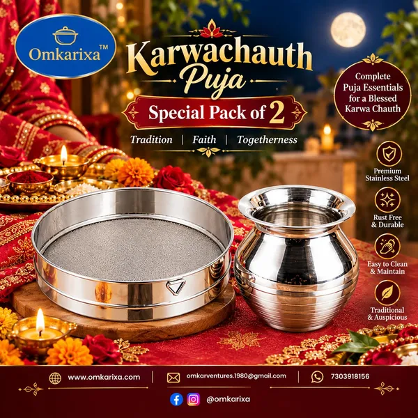 OMKARIXA_Stainless_Steel_Atta_Chalni_&_Kalash_Set_of_1,_Size_No._8,_250-300_ML_Approx,_Silver,_Pooja_&_Karwa_Chauth_Ritual_Use