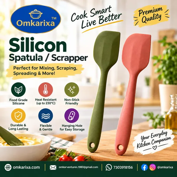 OMKARIXA_Silicone_Spatula_Scraper_21_cm,_Flexible_Heat_Resistant_Kitchen_Turner_for_Baking,_Cooking,_Mixing,_Spreading_&_Scraping