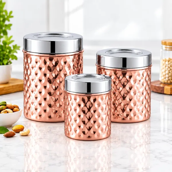 OMKARIXA_Diamond_Pattern_Stainless_Steel_Airtight_Kitchen_Storage_Container_with_Steel_Lid,_Rose_Gold_Finish,_for_Tea,_Coffee,_Sugar,_Spices_&_Dry_Fruits,_200_ml,_300_ml_&_500_ml