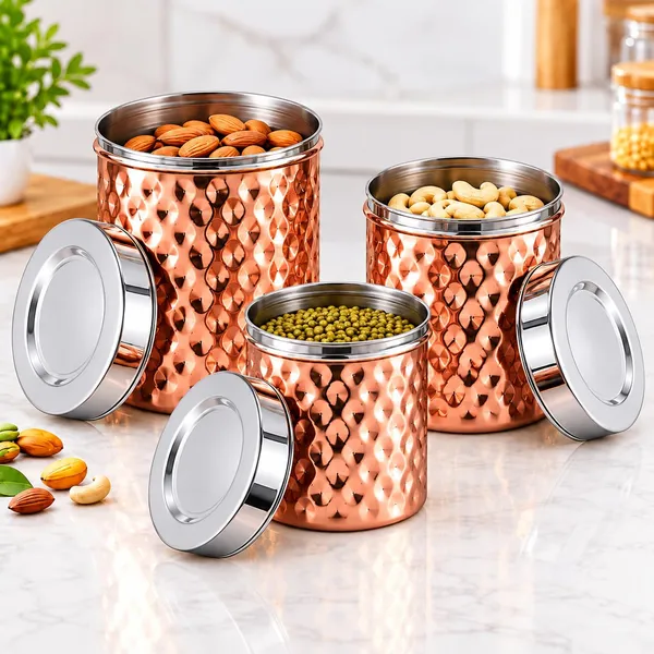 OMKARIXA_Diamond_Pattern_Stainless_Steel_Airtight_Kitchen_Storage_Container_with_Steel_Lid,_Rose_Gold_Finish,_for_Tea,_Coffee,_Sugar,_Spices_&_Dry_Fruits,_200_ml,_300_ml_&_500_ml