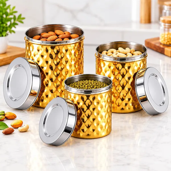 OMKARIXA_Diamond_Pattern_Stainless_Steel_Airtight_Kitchen_Storage_Container_with_Steel_Lid,_Gold_Finish,_for_Tea,_Coffee,_Sugar,_Spices_&_Dry_Fruits,_200_ml,_300_ml_&_500_ml
