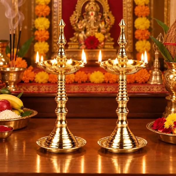 OMKARIXA_Brass_Pooja_Deep_Set_of_2,_Traditional_Brass_Diya_for_Pooja,_Aarti,_Home_Temple_&_Diwali_Decoration