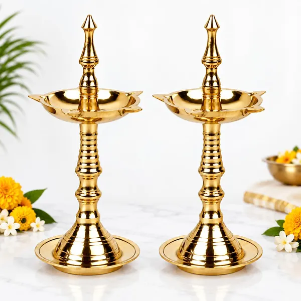 OMKARIXA_Brass_Pooja_Deep_Set_of_2,_Traditional_Brass_Diya_for_Pooja,_Aarti,_Home_Temple_&_Diwali_Decoration