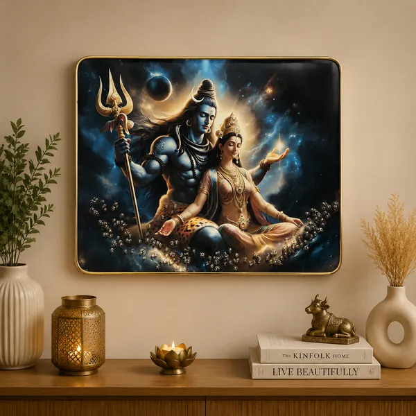 Divine_Shiva_Parvati_Cosmic_Artwork_Decorative_Frame_With_Golden_Border