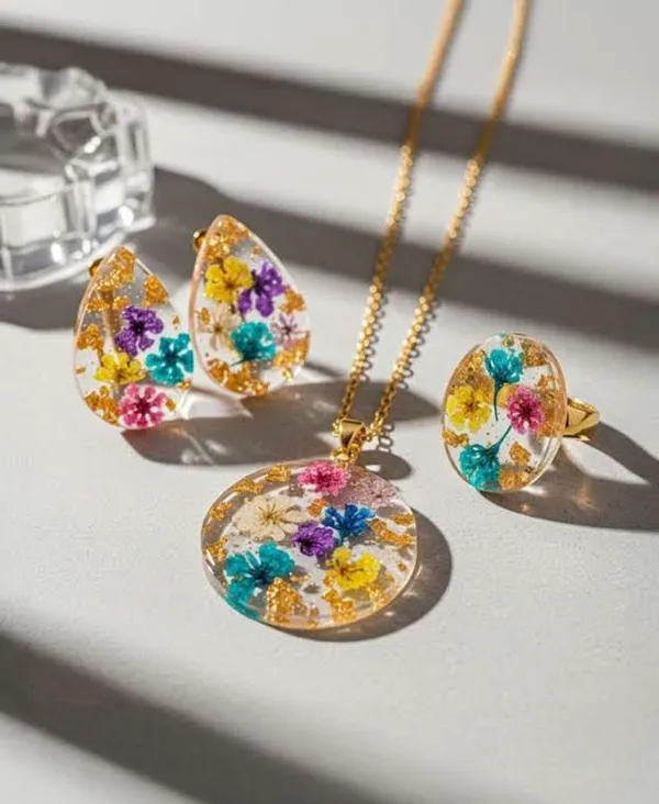 Resin_Dried_Flower_Jewelry_Set_With_Gold_Flakes_-_Pendant_Necklace,_Earrings_&_Ring