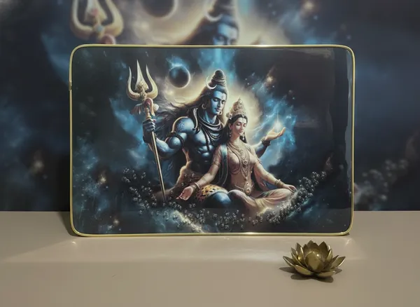 Divine_Shiva_Parvati_Cosmic_Artwork_Decorative_Frame_With_Golden_Border