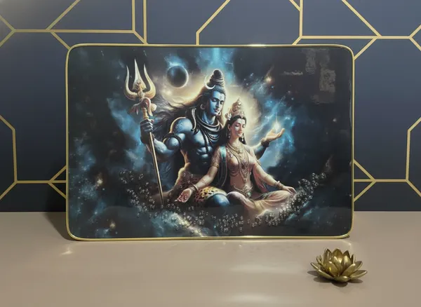 Divine_Shiva_Parvati_Cosmic_Artwork_Decorative_Frame_With_Golden_Border