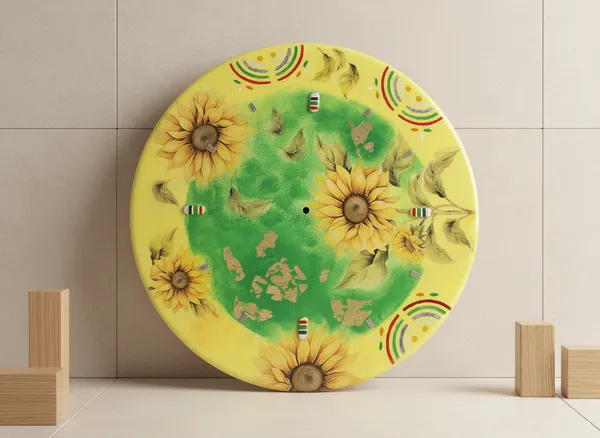 Hand-Painted_Decorative_Wooden_Resin_Wall_Clock_With_Sunflower_Design