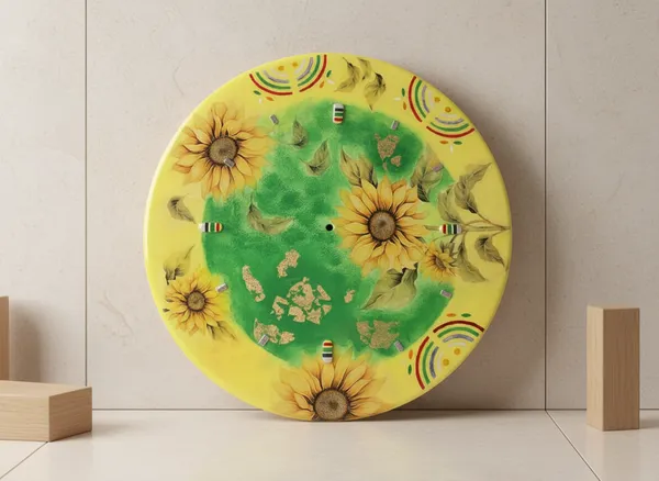 Hand-Painted_Decorative_Wooden_Resin_Wall_Clock_With_Sunflower_Design