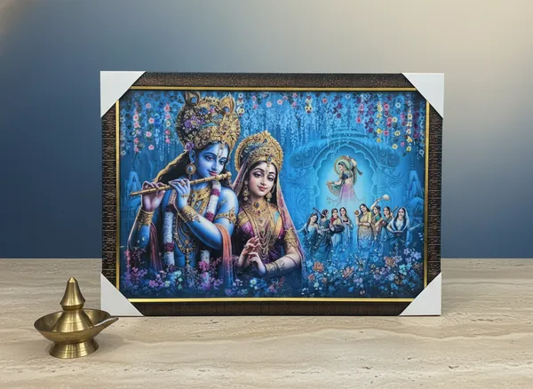 Radha_Krishna_Framed_Wall_Art_-_Divine_Couple_Under_Tree_With_Devotees