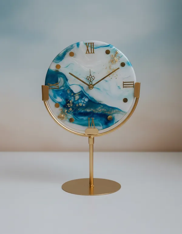 Resin_Art_Table_Clock_With_Gold_Stand