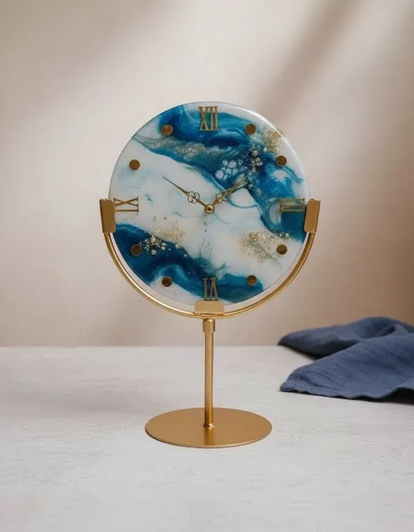 Resin_Art_Table_Clock_With_Gold_Stand