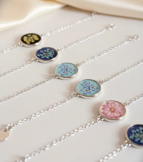Pressed_Flower_Silver_Chain_Resin_Bracelet