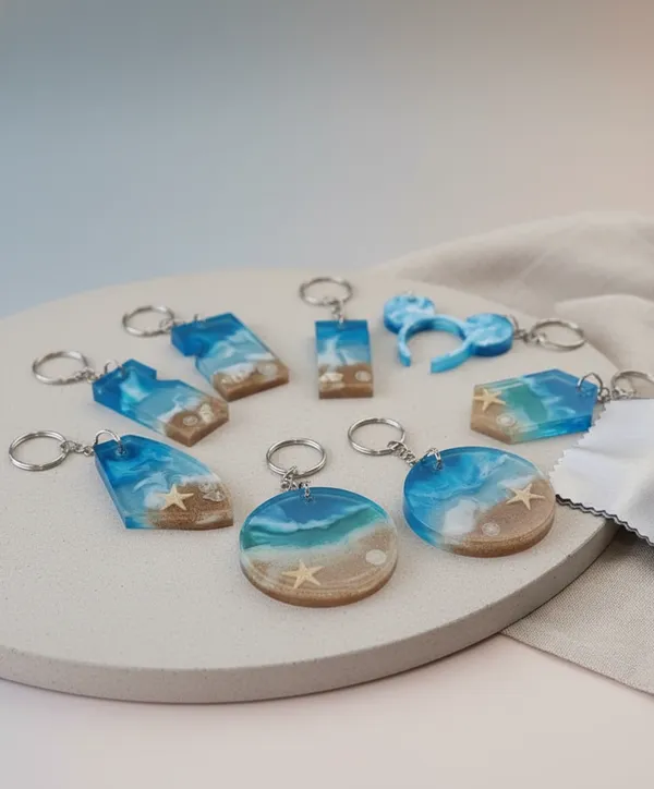 Resin_Ocean_Beach_Keychains_With_Starfish_And_Shells