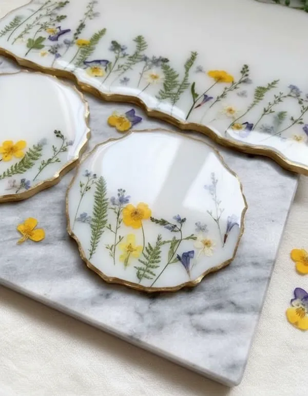 Pressed_Flower_Handmade_White_Floral_Coaster_With_Tray_Real_Dried_Flowers
