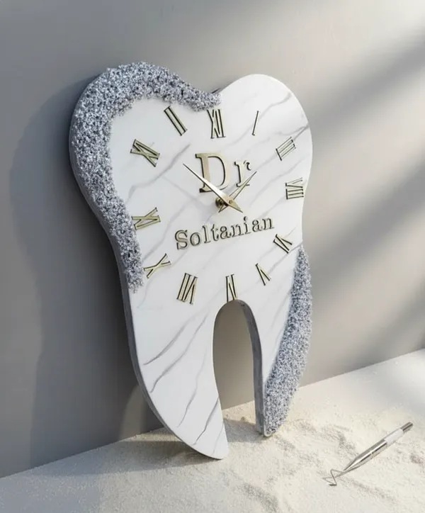 Decorative_Dr._Tooth-Shaped_Wall_Clock_With_Silver_Glitter_Border