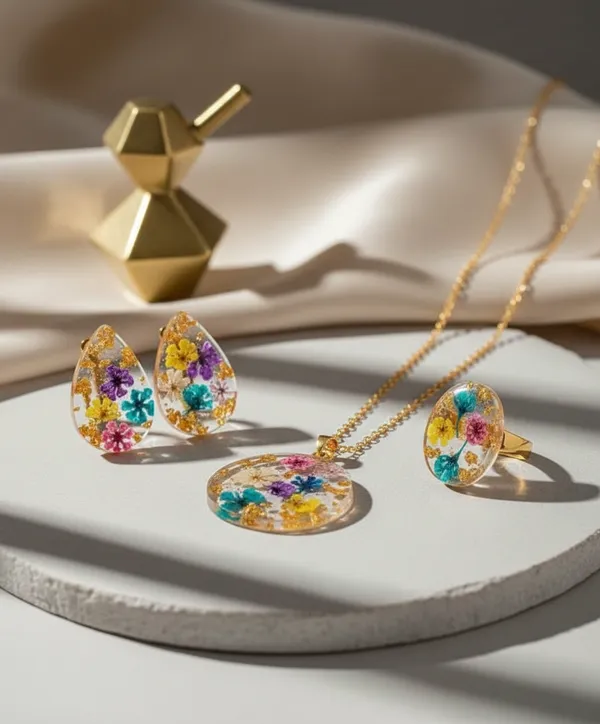 Resin_Dried_Flower_Jewelry_Set_With_Gold_Flakes_-_Pendant_Necklace,_Earrings_&_Ring