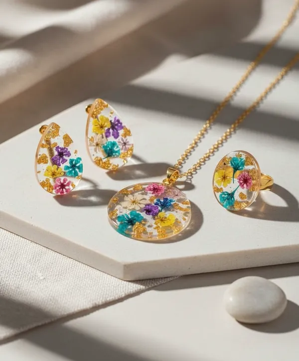 Resin_Dried_Flower_Jewelry_Set_With_Gold_Flakes_-_Pendant_Necklace,_Earrings_&_Ring