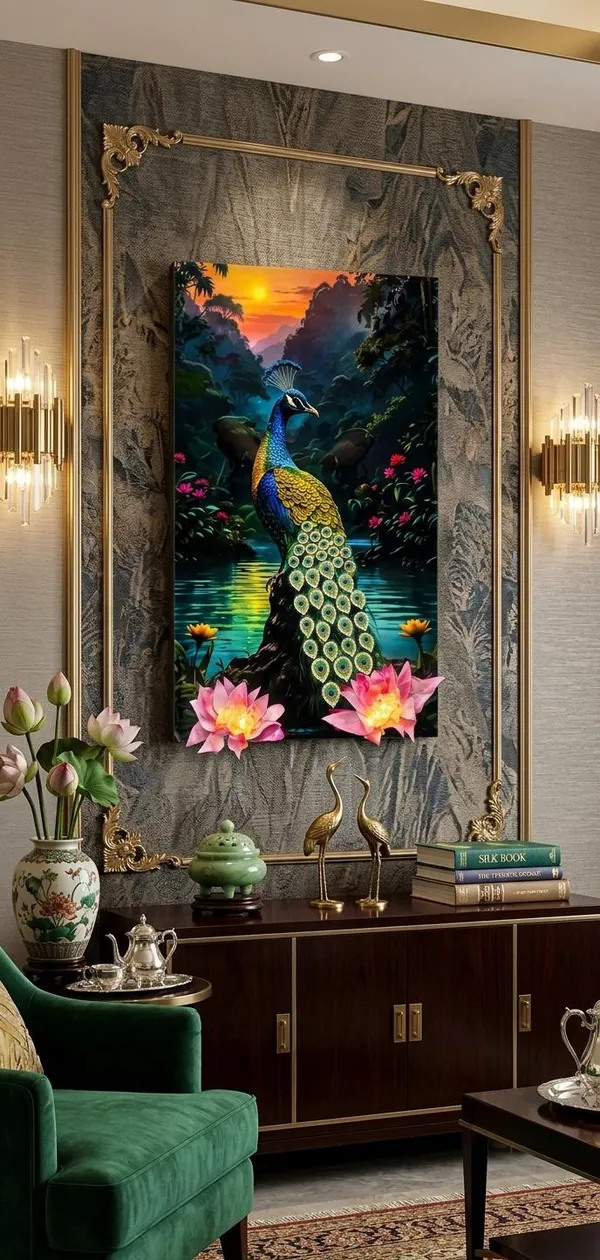 Vibrant_Peacock_With_3D_Resin_Lotus_Wall_Art_Painting