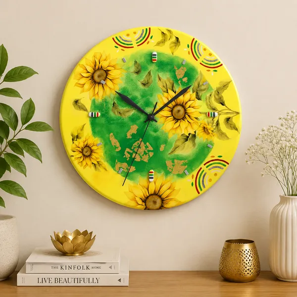 Hand-Painted_Decorative_Wooden_Resin_Wall_Clock_With_Sunflower_Design