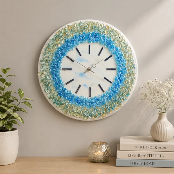 Decorative_Stone_Glass_Wall_Clock_With_Blue_And_White_Mosaic_Design