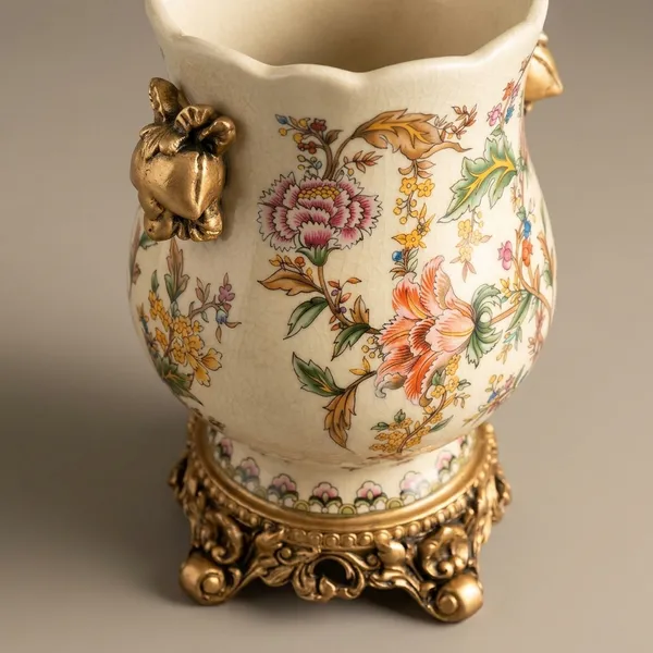 Multicolor_Ceramic_Classic_Floral_Urn_Vase_With_Gold_Handles