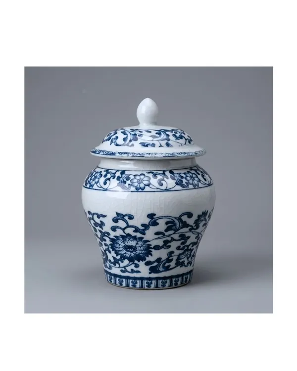 Blue_Porcelain_Oriental_Floral_Ginger_Jar_With_Lid