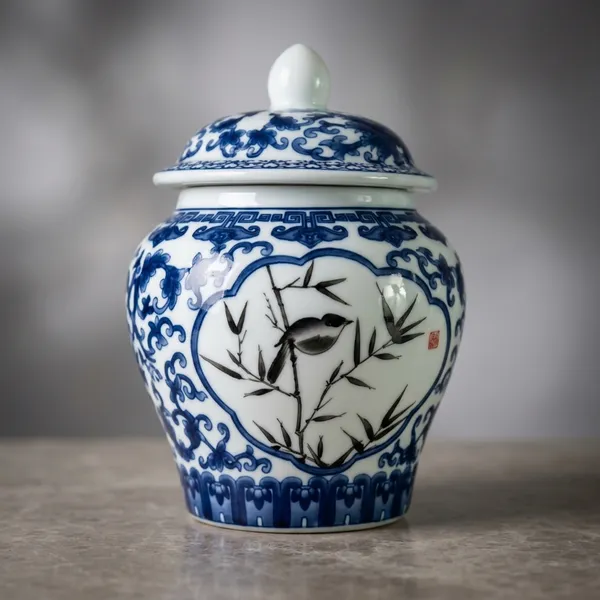 Multicolor_Ceramic_Chinese-Inspired_Floral_Bamboo_Ginger_Jar