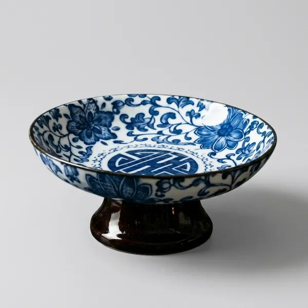 Blue_Ceramic_Traditional_Floral_Bowl_With_Pedestal_Base