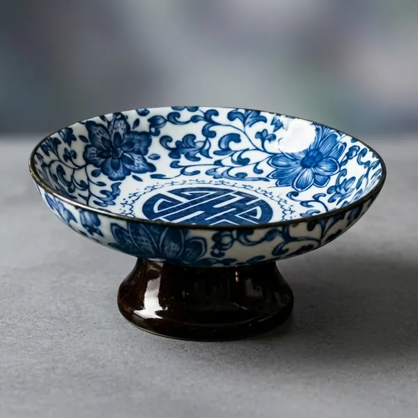 Blue_Ceramic_Traditional_Floral_Bowl_With_Pedestal_Base
