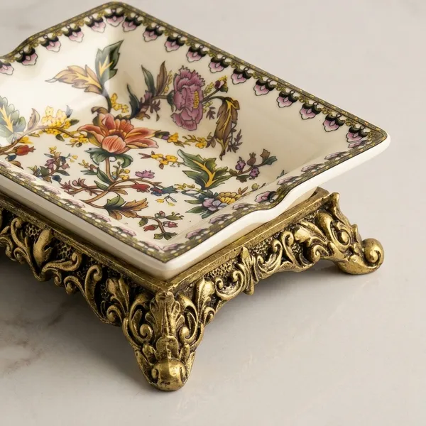 Multicolor_Ceramic_Brass_Stand_Floral_Soap_Dish_Tray
