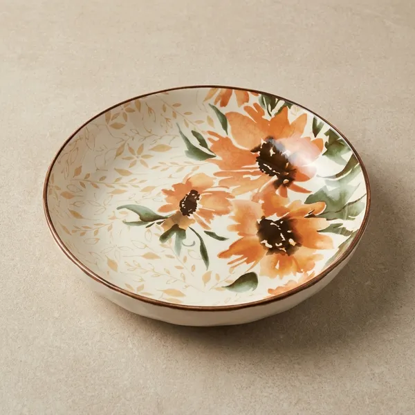 Off_White_Ceramic_Rustic_Peach_Floral_Decorative_Platter