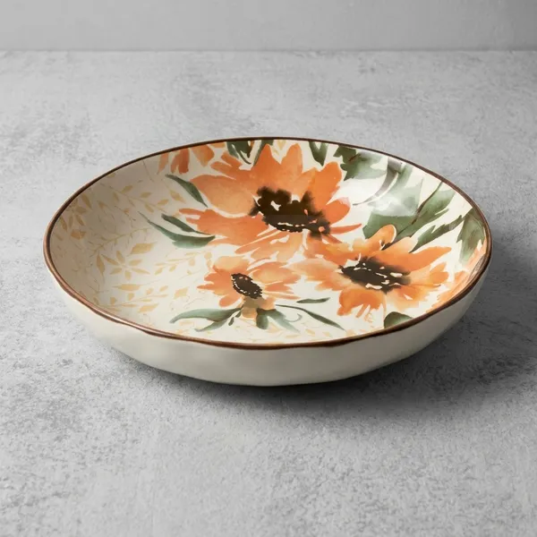 Off_White_Ceramic_Rustic_Peach_Floral_Decorative_Platter