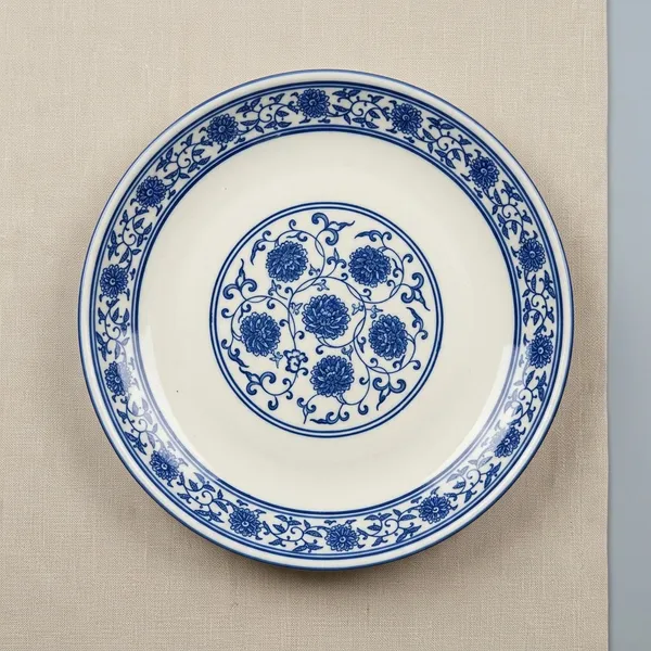 White_And_Blue_Ceramic_Floral_Dinner_Platter
