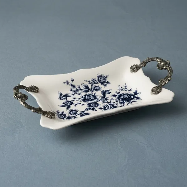 Off_White_Ceramic_Classic_Floral_Decorative_Tray_With_Metal_Handles