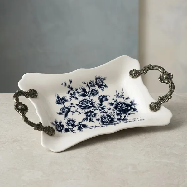 Off_White_Ceramic_Classic_Floral_Decorative_Tray_With_Metal_Handles