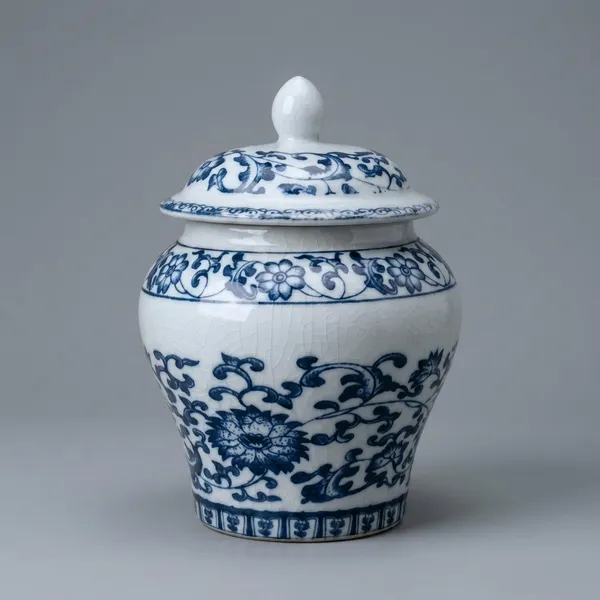 Blue_Porcelain_Oriental_Floral_Ginger_Jar_With_Lid