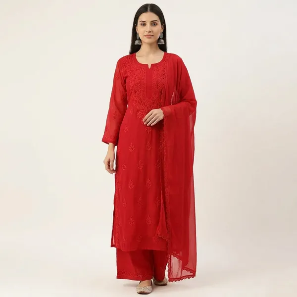 Red_Chikankari_Cotton_Kurti_Set_With_Dupatta_For_Women
