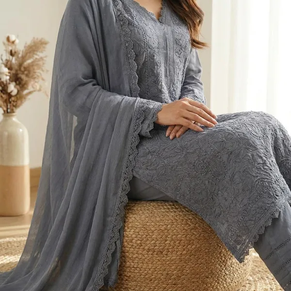 Gray_Georgette_Chikankari_Embroidery_Kurta_With_Pant_And_Dupatta_For_Women